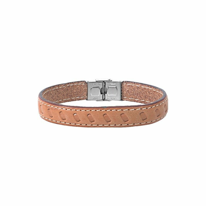 Bracelet Elden Paris en acier et cuir couleur couture