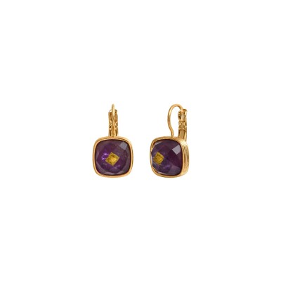 Boucles d'oreilles SATELLITE Babylone en plaqué or et améthyste
