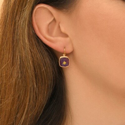 Boucles d'oreilles SATELLITE Babylone en plaqué or et améthyste