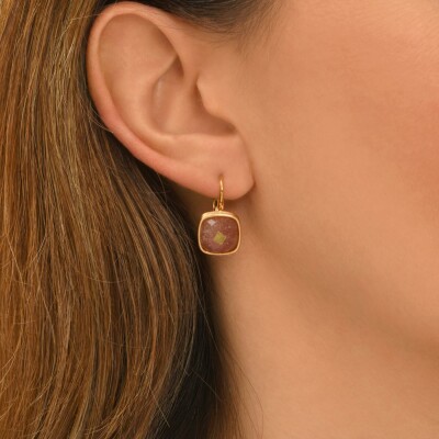 Boucles d'oreilles SATELLITE Babylone en plaqué or et quartz