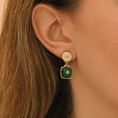 Boucles d'oreilles SATELLITE Babylone en plaqué or et agate
