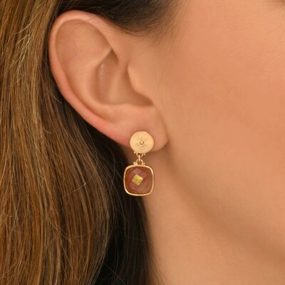 Boucles d'oreilles SATELLITE Babylone en plaqué or et quartz
