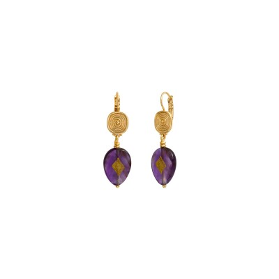 Boucles d'oreilles SATELLITE Babylone en plaqué or et améthyste