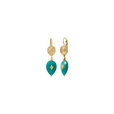 Boucles d'oreilles SATELLITE Babylone en plaqué or et agate