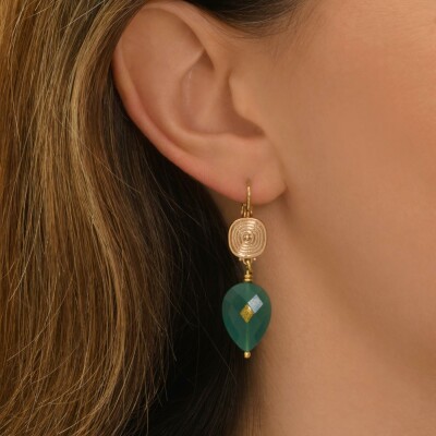 Boucles d'oreilles SATELLITE Babylone en plaqué or et agate