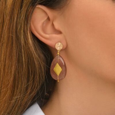 Boucles d'oreilles SATELLITE Babylone en plaqué or et quartz
