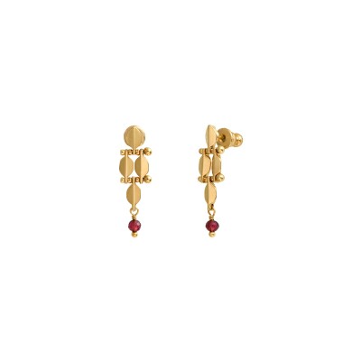 Boucles d'oreilles SATELLITE Babylone en plaqué or et grenat