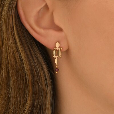Boucles d'oreilles SATELLITE Babylone en plaqué or et grenat