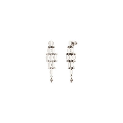 Boucles d'oreilles SATELLITE Babylone en métal argenté et hématite