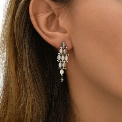Boucles d'oreilles SATELLITE Babylone en métal argenté et hématite
