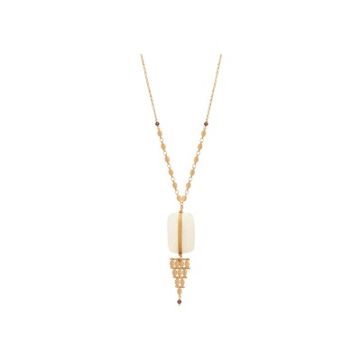Collier SATELLITE Babylone en plaqué or, grenat et cristal de roche