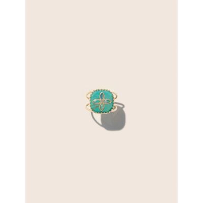 Bague Pascale Monvoisin Bowie N°2 en or jaune, turquoise et opale Australienne