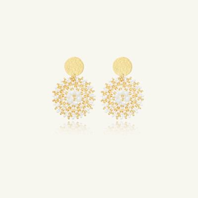 Boucles d'oreilles Sàntibé Bijoux Baby Espagnola en laiton, métal doré et perles blanc doré