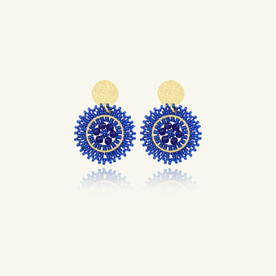 Boucles d'oreilles Sàntibé Bijoux Baby Espagnola en laiton, métal doré et perles bleu