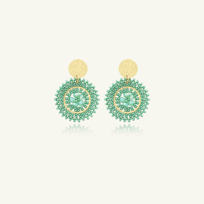 Boucles d'oreilles Sàntibé Bijoux Baby Espagnola en laiton, métal doré et perles vert d'eau