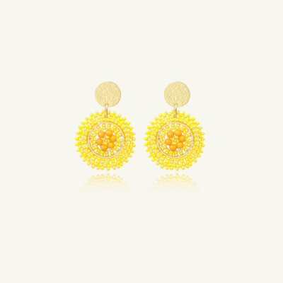 Boucles d'oreilles Sàntibé Bijoux Baby Espagnola en laiton, métal doré et perles jaune