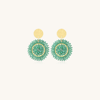 Boucles d'oreilles Sàntibé Bijoux Baby Espagnola en laiton, métal doré et perles vert demoiselles