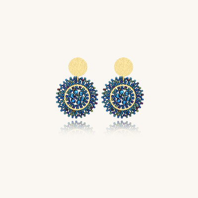 Boucles d'oreilles Sàntibé Bijoux Baby Espagnola en laiton, métal doré et perles bleu marine