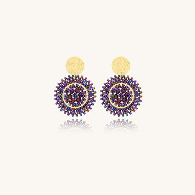 Boucles d'oreilles Sàntibé Bijoux Baby Espagnola en laiton, métal doré et perles violet nuit