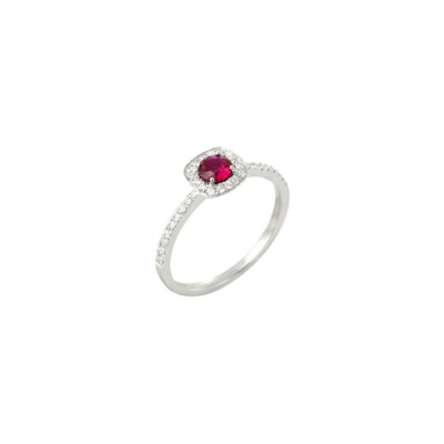 Bague en or blanc, diamants de 0.08ct et rubis de 0.34ct