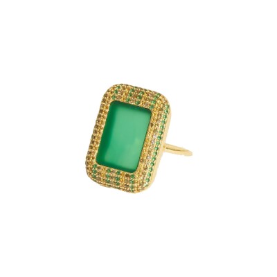 Bague BE MAAD Karma en plaqué or et onyx vert, taille 56