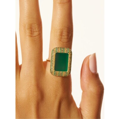 Bague BE MAAD Karma en plaqué or et onyx vert, taille 56