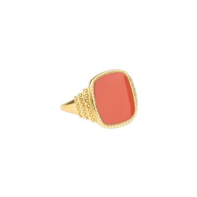 Bague Simone à Bordeaux Mon Secret Corail en acier et doré émaillé