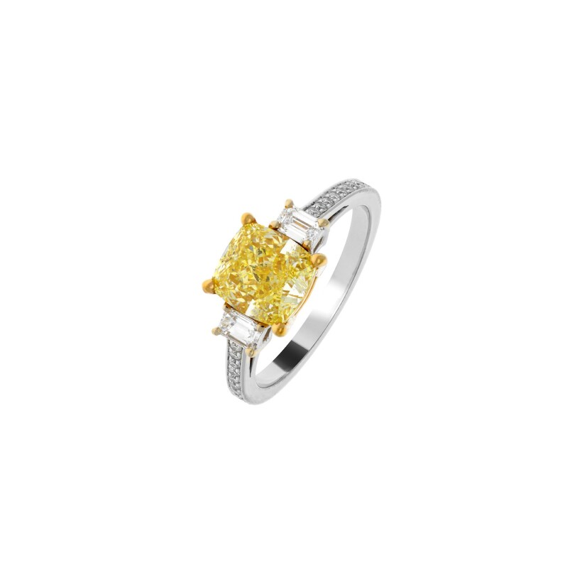 Solitaire Spring en or blanc, or jaune, émeraude et diamants