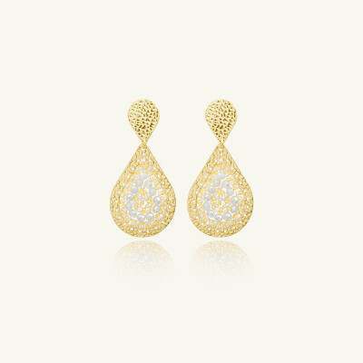 Boucles d'oreilles Sàntibé Bijoux Baker en laiton, métal doré et perles blanc doré