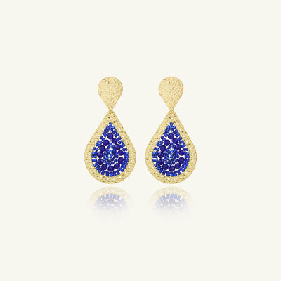Boucles d'oreilles Sàntibé Bijoux Baker en laiton, métal doré et perles bleu