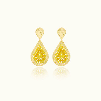 Boucles d'oreilles Sàntibé Bijoux Baker en laiton, métal doré et perles jaune