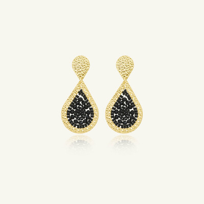 Boucles d'oreilles Sàntibé Bijoux Baker en laiton, métal doré et perles noir