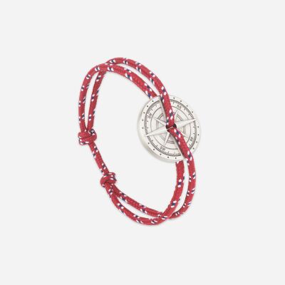 Bracelet sur cordon Le Vent à la Française Rose des vents en argent vieilli