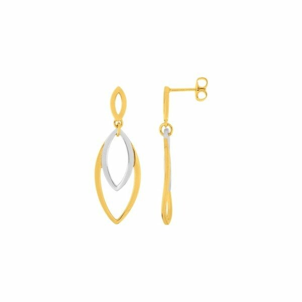 Boucles d'oreilles pendantes en plaqué or jaune et blanc