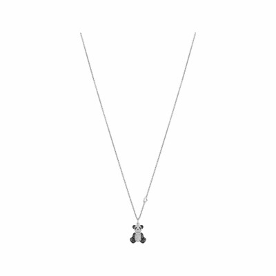 Collier Qeelin Bo Bo classique en or blanc, diamants et diamants noirs