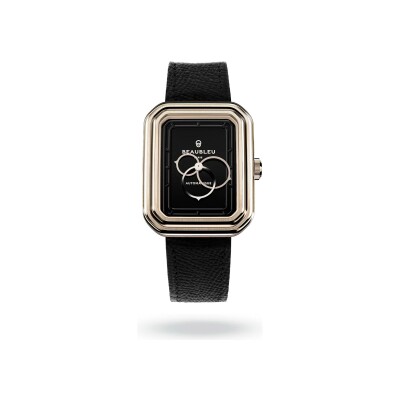 Montre BeauBleu Ecce Figura Onyx bracelet noir grainé
