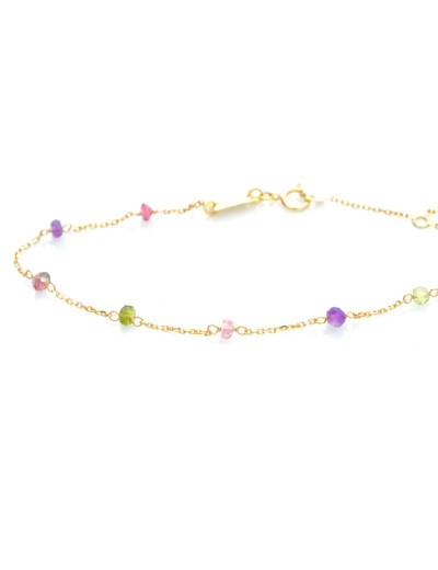 Bracelet Maison Ballet by Scarlett en or jaune, 5 tourmalines roses, 1 tourmaline verte, 2 améthystes et 1 péridot