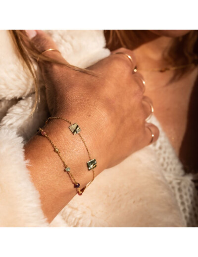 Bracelet Maison Ballet by Scarlett en or jaune, 5 tourmalines roses, 1 tourmaline verte, 2 améthystes et 1 péridot