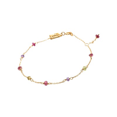 Bracelet Maison Ballet by Scarlett en or jaune, 5 tourmalines roses, 1 tourmaline verte, 2 améthystes et 1 péridot