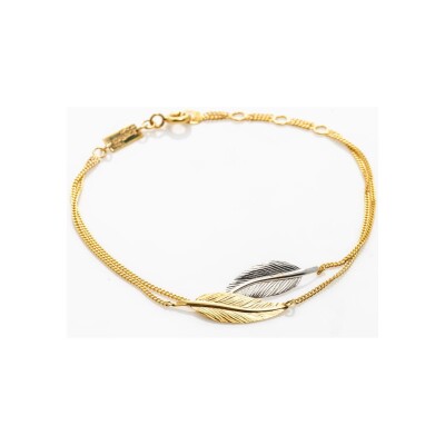 Bracelet Maison Ballet by Scarlett doubles plumes moyennes en or blanc et or jaune
