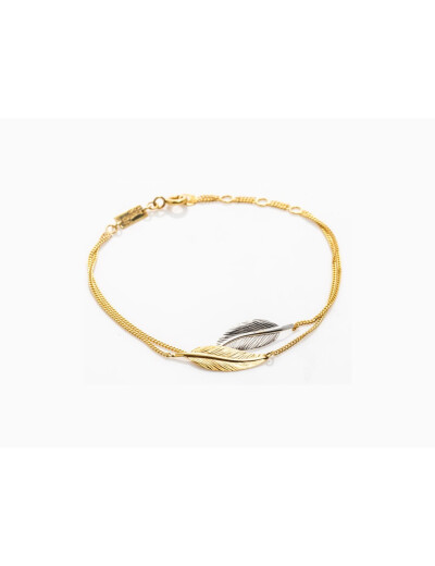 Bracelet Maison Ballet by Scarlett doubles plumes moyennes en or blanc et or jaune