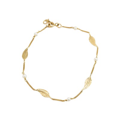 Bracelet Maison Ballet by Scarlett petites plumes en or jaune 9 carats et perle de culture d'eau douce