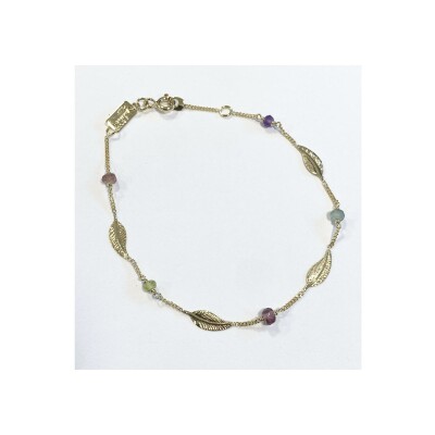 Bracelet Maison Ballet by Scarlett petites plumes en or jaune 9 carats, tourmaline, améthyste et péridot