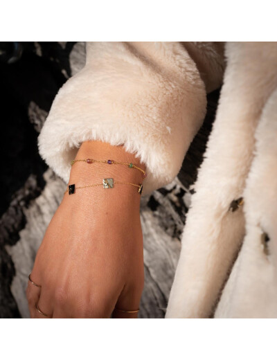 Bracelet Maison Ballet by Scarlett en or jaune 9 carats, perle de culture d'eau douce, tourmaline, ambre et améthyste