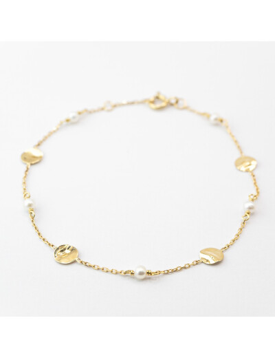 Bracelet Maison Ballet by Scarlett en or jaune et perles d'eau douce, taille 18cm