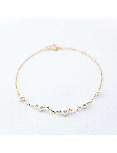 Bracelet Maison Ballet by Scarlett en or jaune et perles d'eau douce, taille 18cm