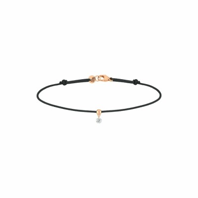 Bracelet sur cordon La Brune & La Blonde BB noir en or rose et diamant de 0.07ct