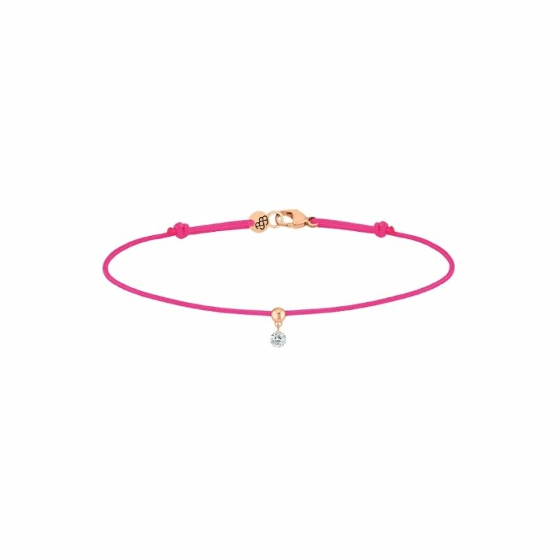 Bracelet sur cordon La Brune & La Blonde BB rose fluo en or rose et diamant de 0.07ct