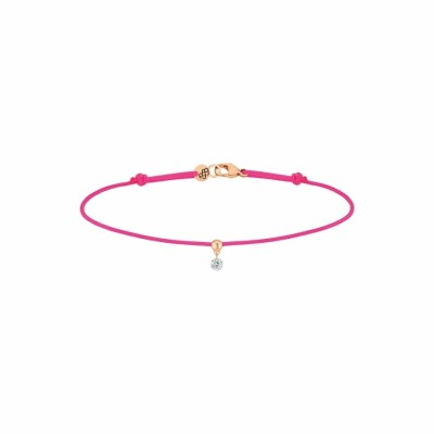 Bracelet sur cordon La Brune & La Blonde BB rose fluo en or rose et diamant de 0.07ct