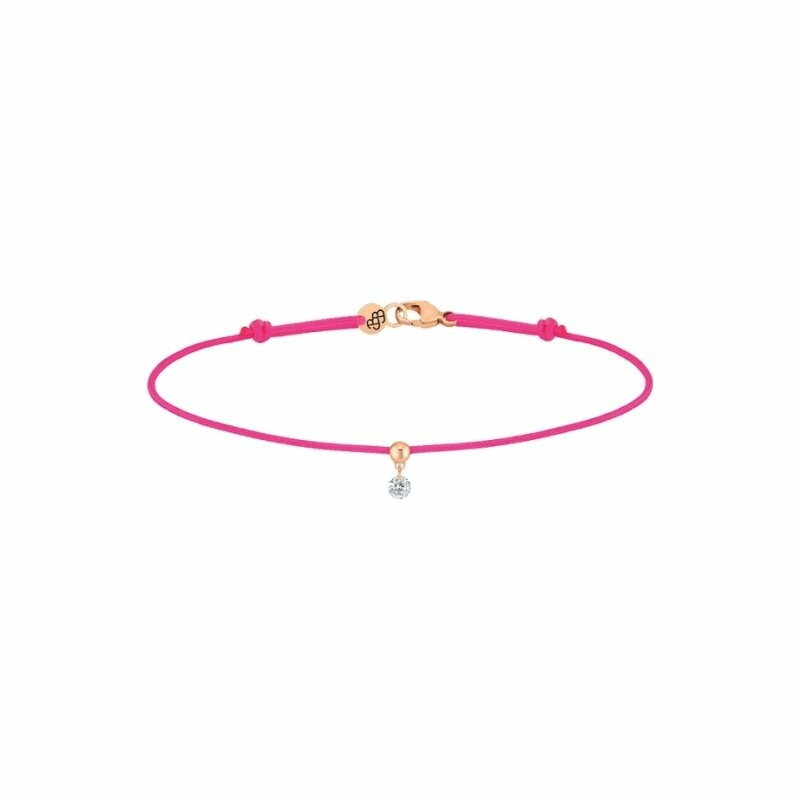 La Brune & La Blonde BB rose fluo cord bracelet, rose gold and 0.07ct diamond
